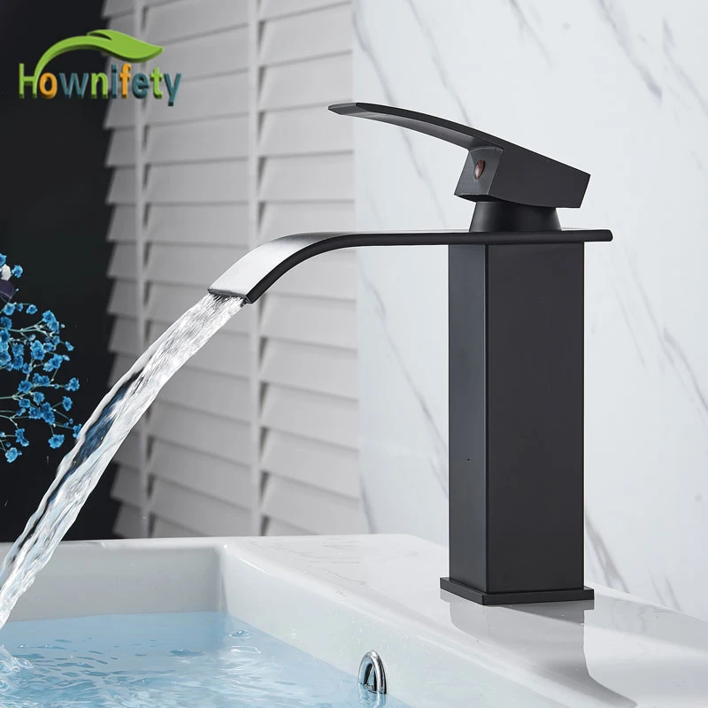 Chrome/Nickel/ORB/Black Basin Sink Faucet Waterfall Outlet Vanity  Hot Cold Mixer Crane Tap Deck Mount One Handle Wash Faucets