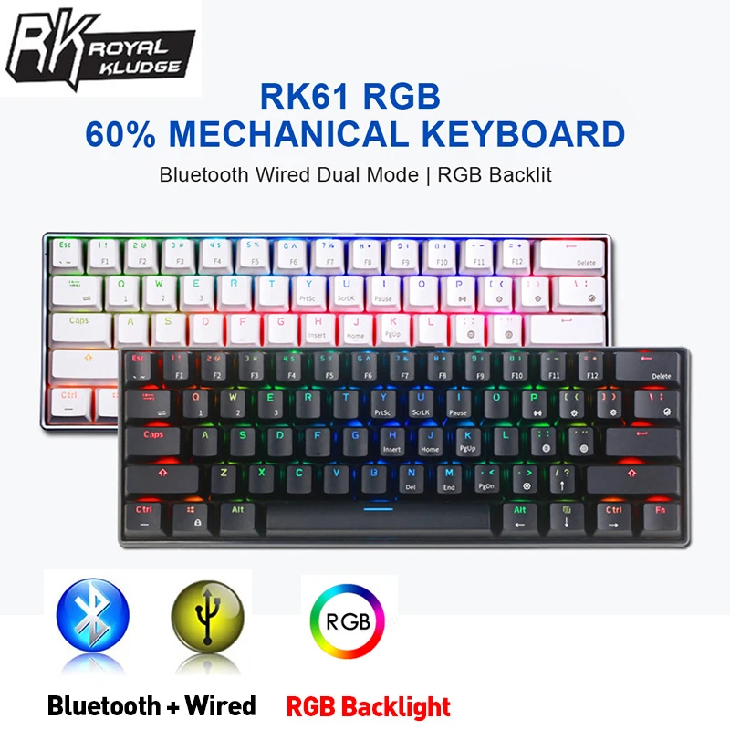 Royal Kludge RK61 Bluetooth-compatible Wired Dual Mode 60%RGB Light Mechanical Gaming Keyboard for Laptop Tablet Mobile Phones