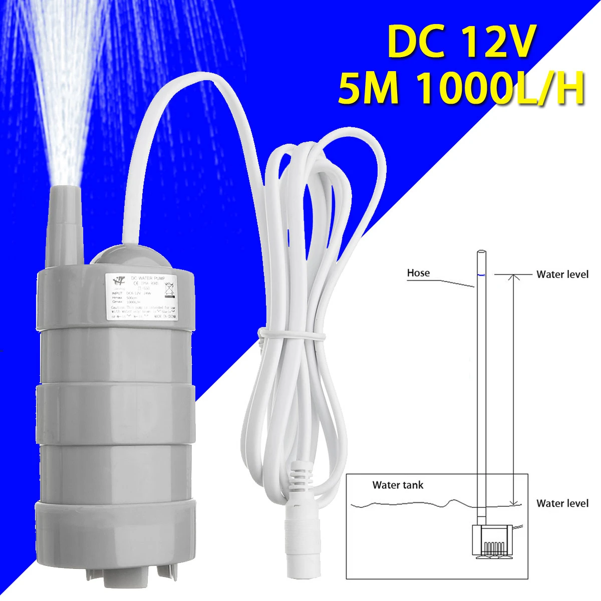 DC 12V Water Pump for Fish Tank Magnetic Submersible Water Pump 5M 600 1000L/H Fish Pond Garden Boat Water Pump Tank Fountain