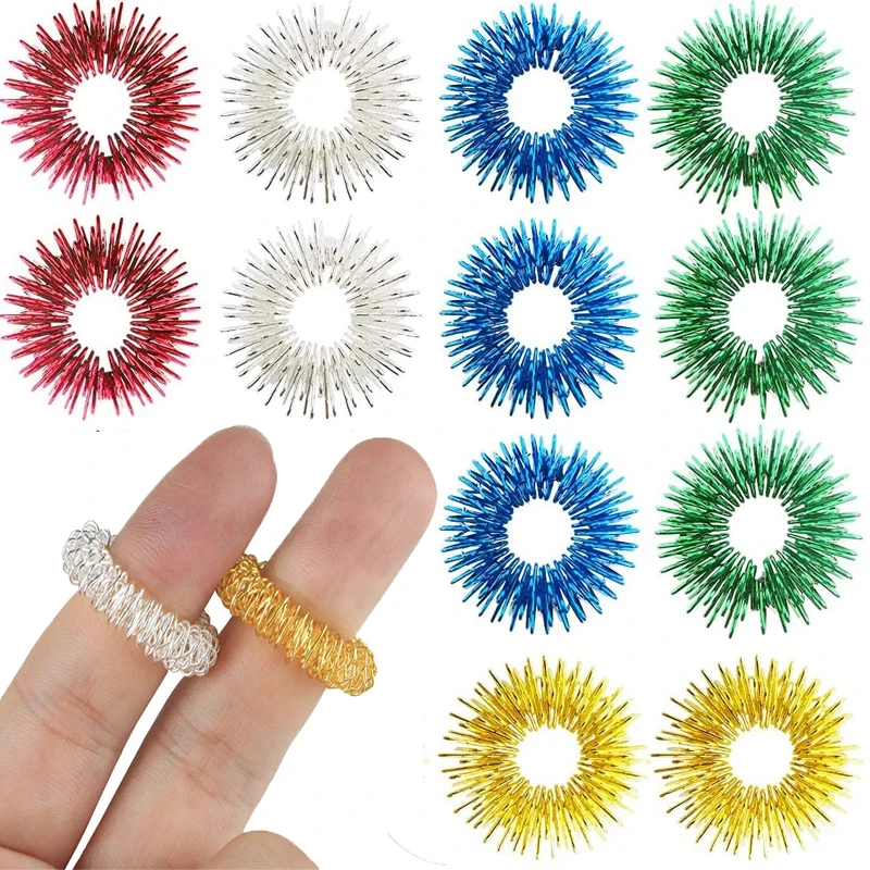 5Pcs Spiky Sensory Anxiety Ring for Finger Massage Hand Acupressure Massager Fidget Rings Toy Stress Relief Circulation Rings