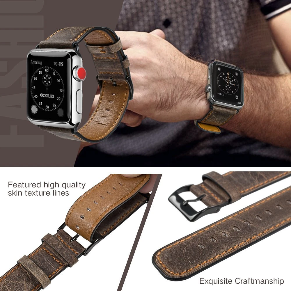 Strap for Apple watch band 44mm 40mm iWatch 42mm 38mm Retro Cow Leather watchband bracelet correa for iwatch series 6 5 4 3 2 SE