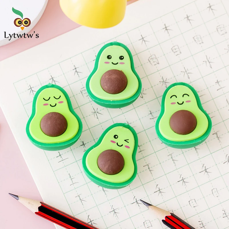 1 PCS Cute Kawaii Avocado Student Stationery School Office Supplies Children Erasers For Kids Gift Creative Pencil Rubber Eraser