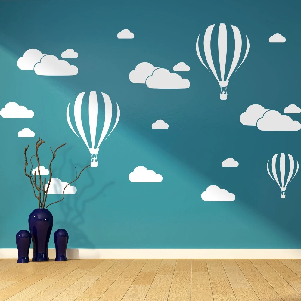 Cartoon Hot Air Balloon Clouds Wall Stickers For Kids Bedroom wall decor Nursery Vinyl Home accessories Self-adhesive wallpaper