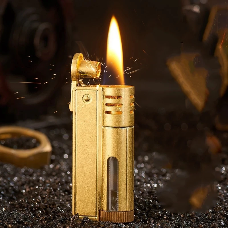 Retro Classic Kerosene Cigar Pipe Flint Lighter Windproof Outdoor Grinding Wheel One-key Ignition Lighter Free Fire Men Gift