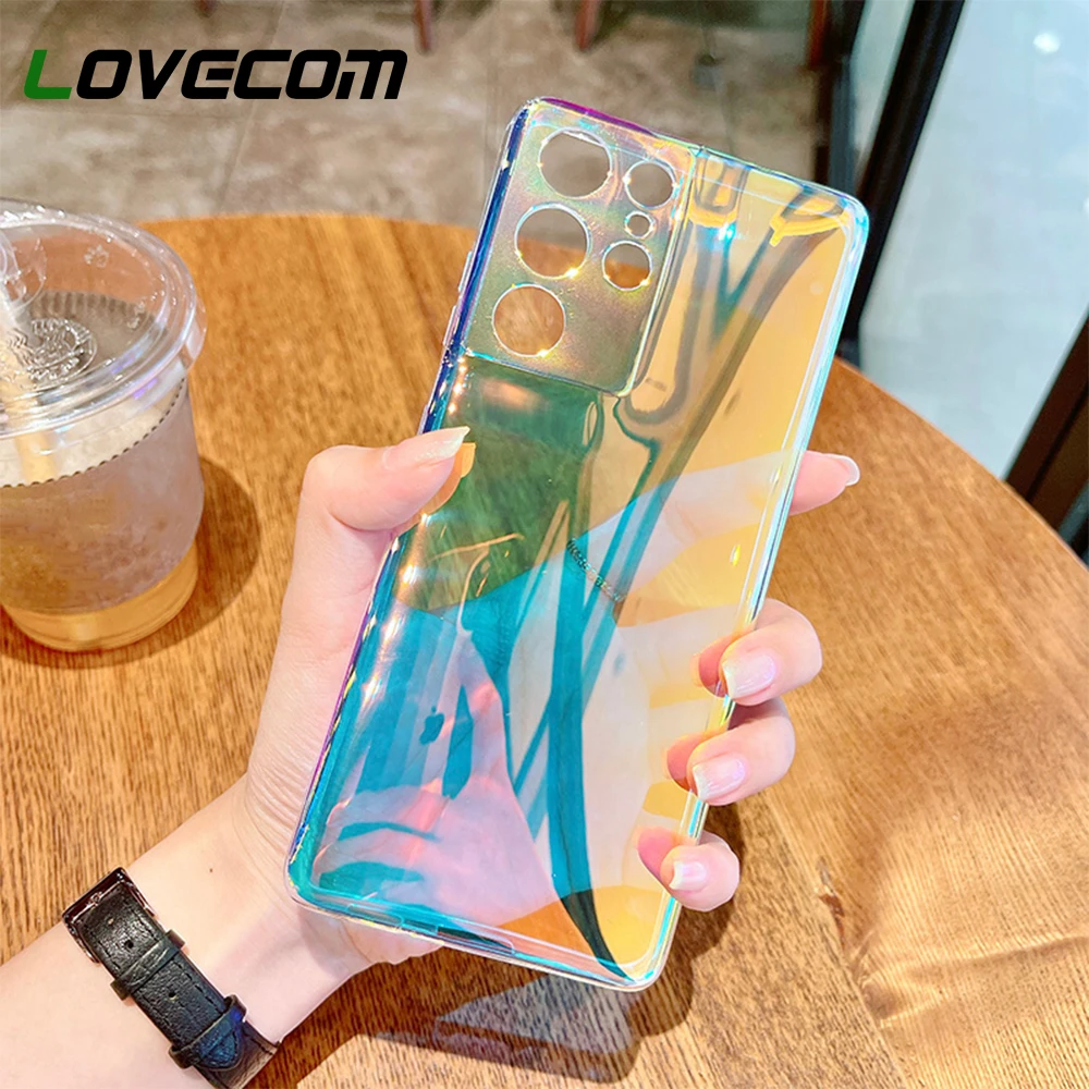 Luxury Laser Rainbow Transparent Phone Case For Samsung Galaxy A52 A72 A32 5G S21 Ultra S20 S20 FE Note 20 A51 A71 Soft Bumper