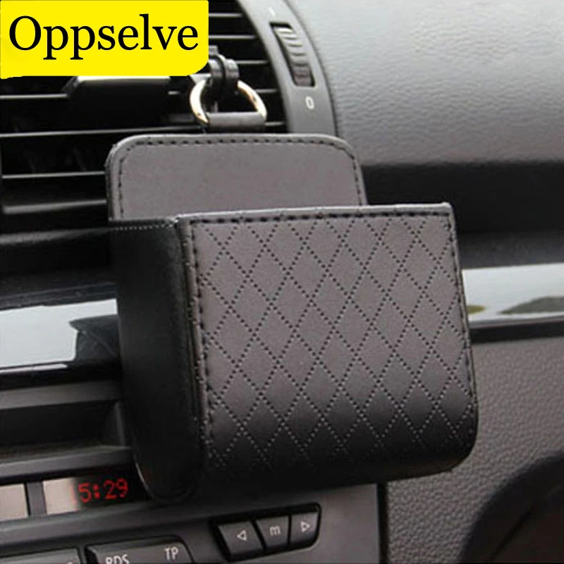 Oppselve Universal Car Outlet Storage Bag for Phones PU Leather Tidy Case Organizer Car Mount Multi-function Organizer Holder
