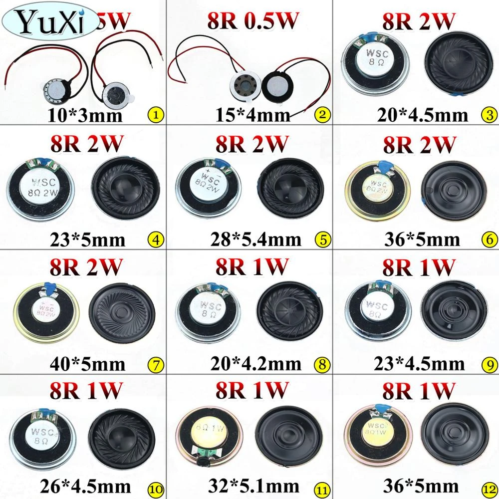 YuXi 0.5W 1W 2W 8R Mini Speaker 8 Ohm Ultra-thin Horn Speaker Diameter 10mm 15mm 20mm 23mm 26mm 28mm 32mm 36mm 40mm Loudspeaker