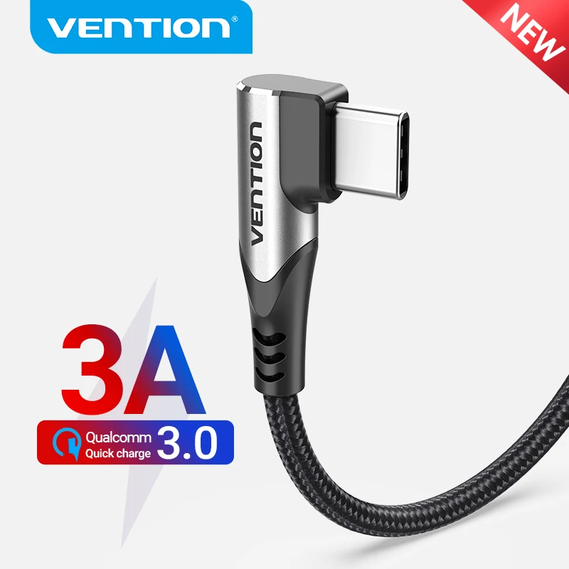 Vention USB Type C Cable 3A 90 Degree Charger Cable Fast Charge Game for Samsung S10 Xiaomi mi9 10 pro Phone USB C Cables Cord