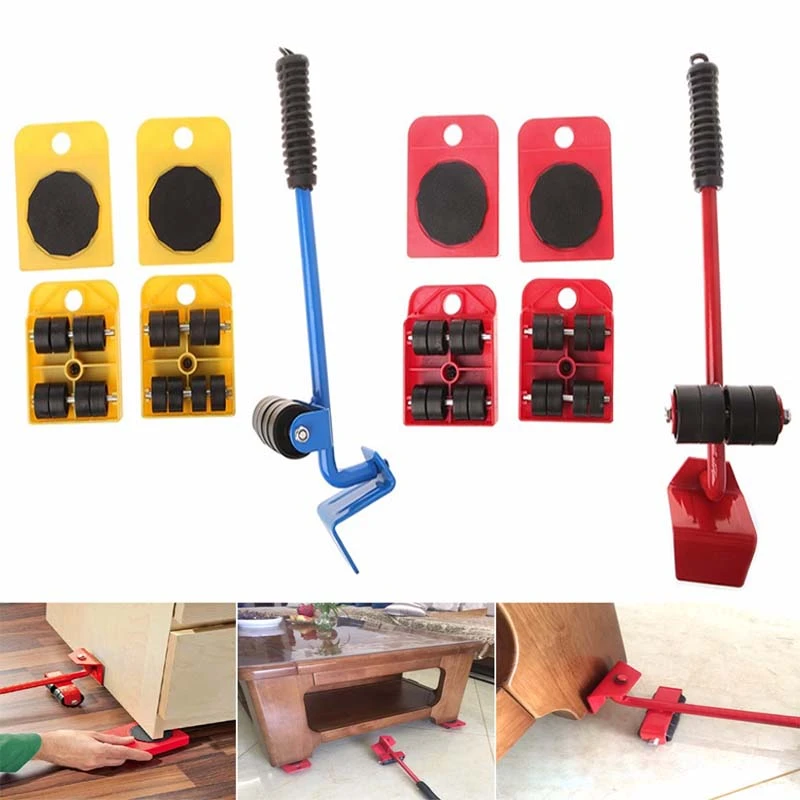 ZK30 4PCS Furniture Mover Tool Set Furniture Transport Lifter Heavy Stuffs Moving Tool Wheeled Mover Roller Wheel Bar Hand Tools