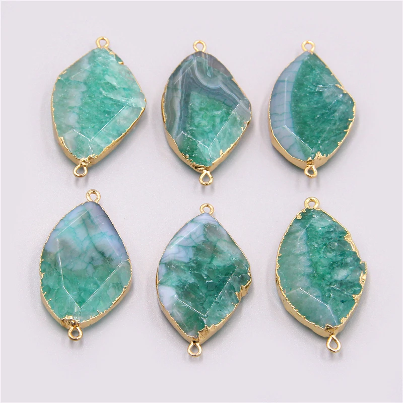 2021 Wholesale druzy connector Natural Brazilian Electroplated Edged Slice green Agates Geode Drusy Druzys Pendants for Necklace