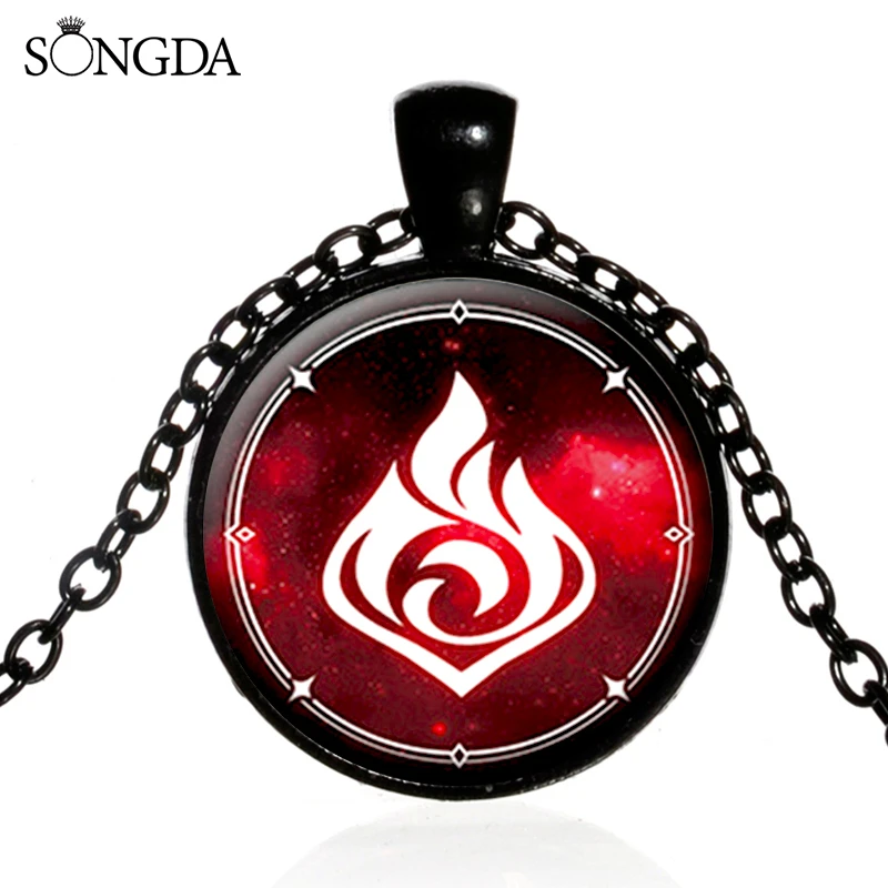 Anime Game Genshin Impact Pendant Necklace Vintage Time Gem Eye of God Glass Cabochon Chains Women Jewelry Accessories for Men