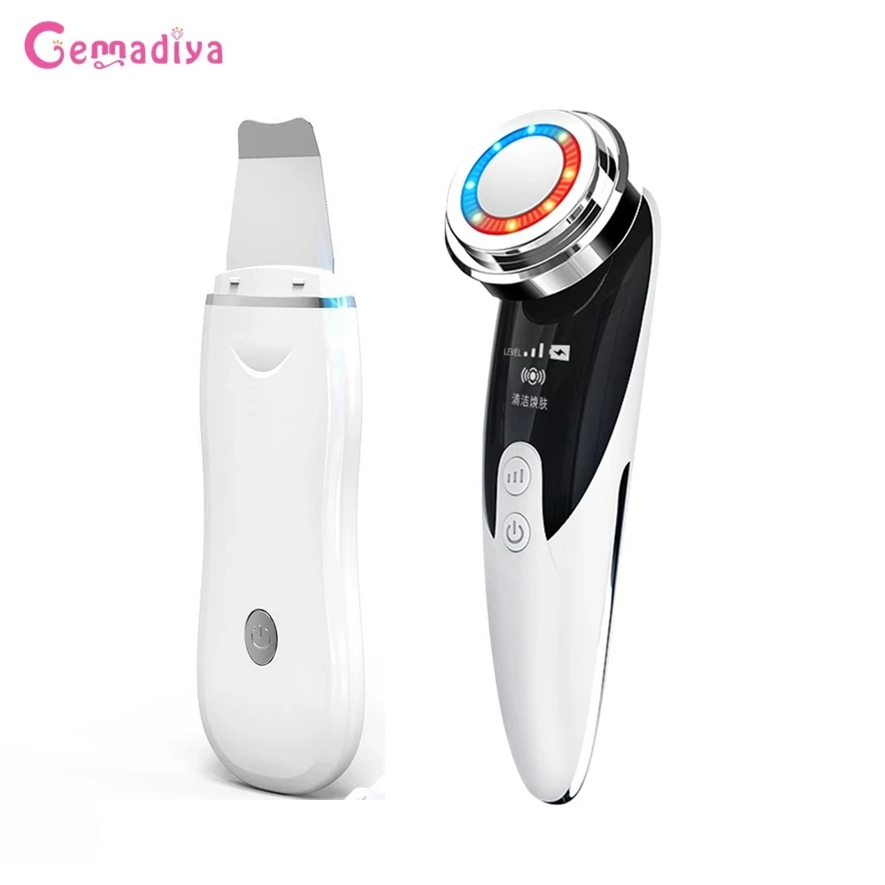 Ultrasonic Skin Scrubber Massage For Face Peeling Shovel Facial Pore Cleaner LED Photon Mesotherapy Wrinkle Removal Massager