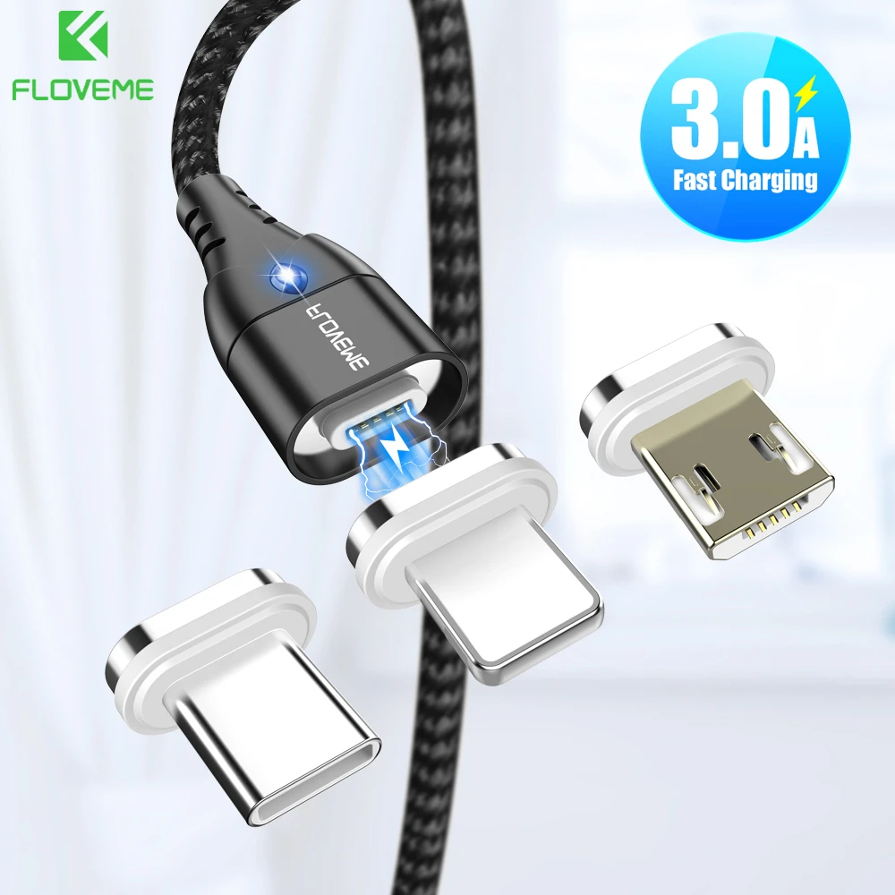 FLOVEME 1M 2M Magnetic Cable Micro USB Type C Cable For iPhone Lighting Fast Charging Microusb Type-C Magnet Charger Wire Cord