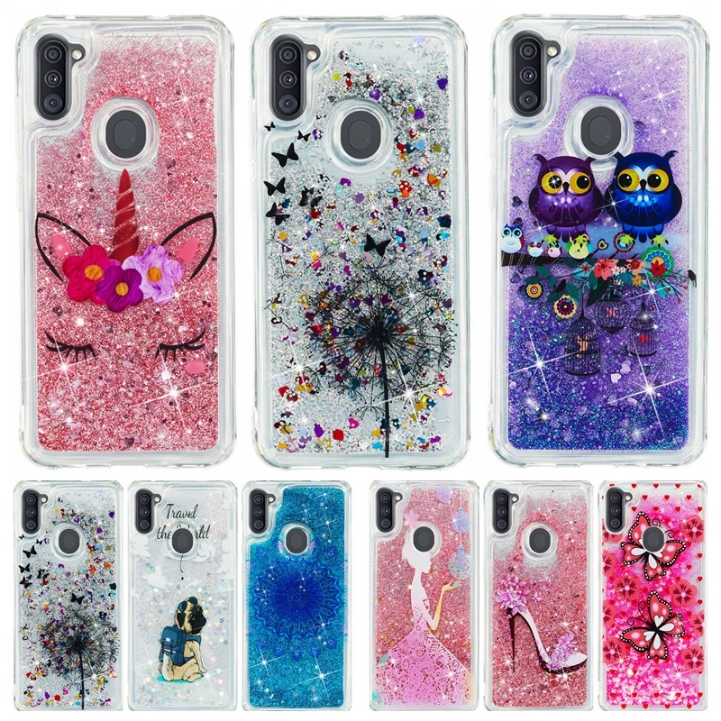 on For Etui Samsung Galaxy A11 Soft Case sFor Funda Samsung A11 Case Galaxy A 11 A115F Cover Dynamic Liquid Glitter Phone Cases