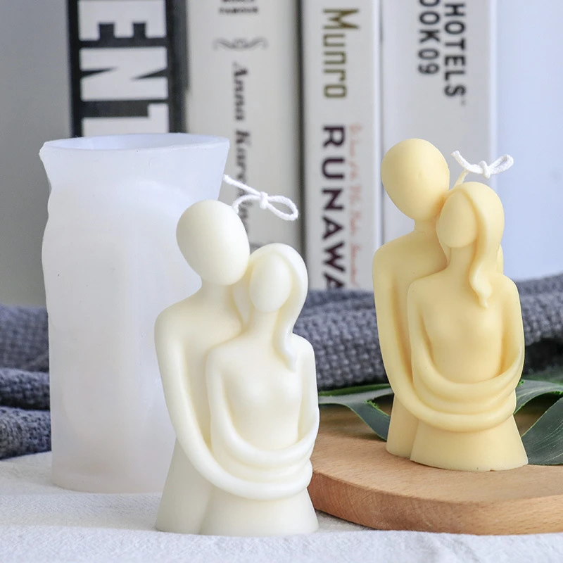 Nordic Style Couple in Hug Statue Silicone Candle Mold for DIY Handmade Epoxy Resin Aromatherapy Candle Plaster Ornaments Mold
