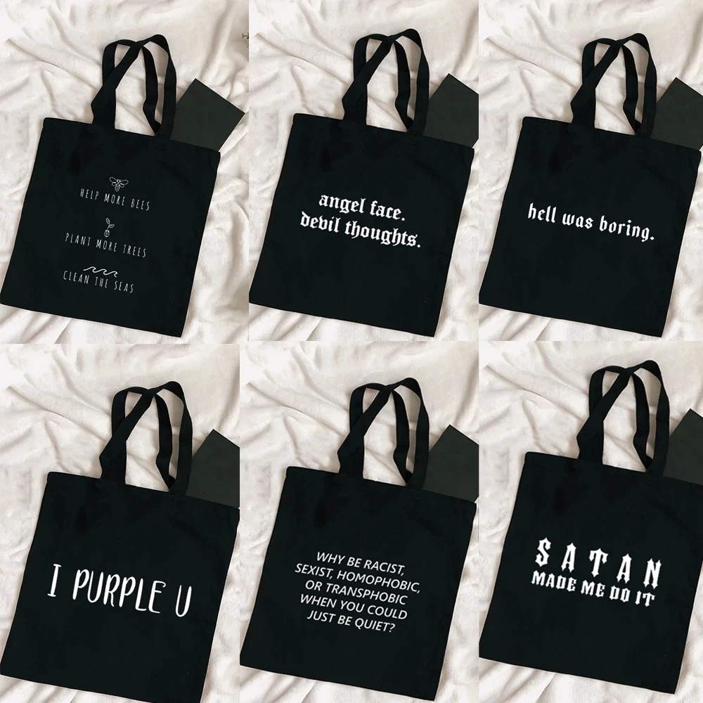 Harajuku Tumblr Graphic Ladies Shopping Bag Handbags Cloth Canvas Tote Bags Women Eco Reusable Shoulder Shopper Bags