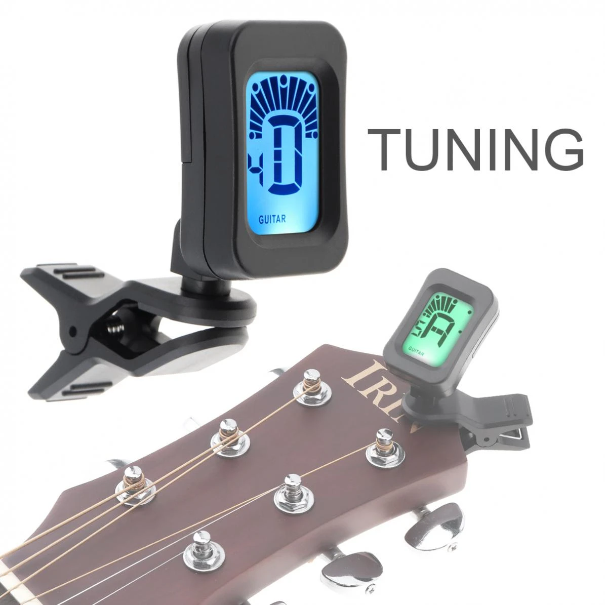 Black Clip On Guitar Tuner Portable Universal LCD Display Digital Tuner for Chromatic Guitar / Bass / Ukulele / Violin