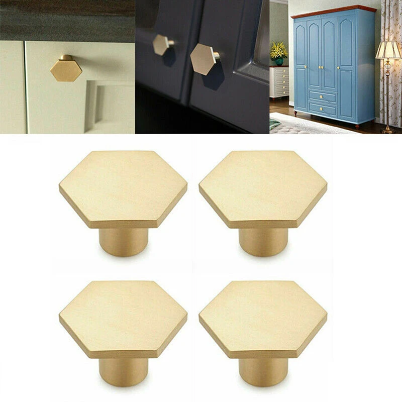 1Pcs Gold Brass Hexagon Knobs Cabinet Door Handle Dresser Drawer Pulls Home Kitchen Furniture Hardware Knobs Cupboard