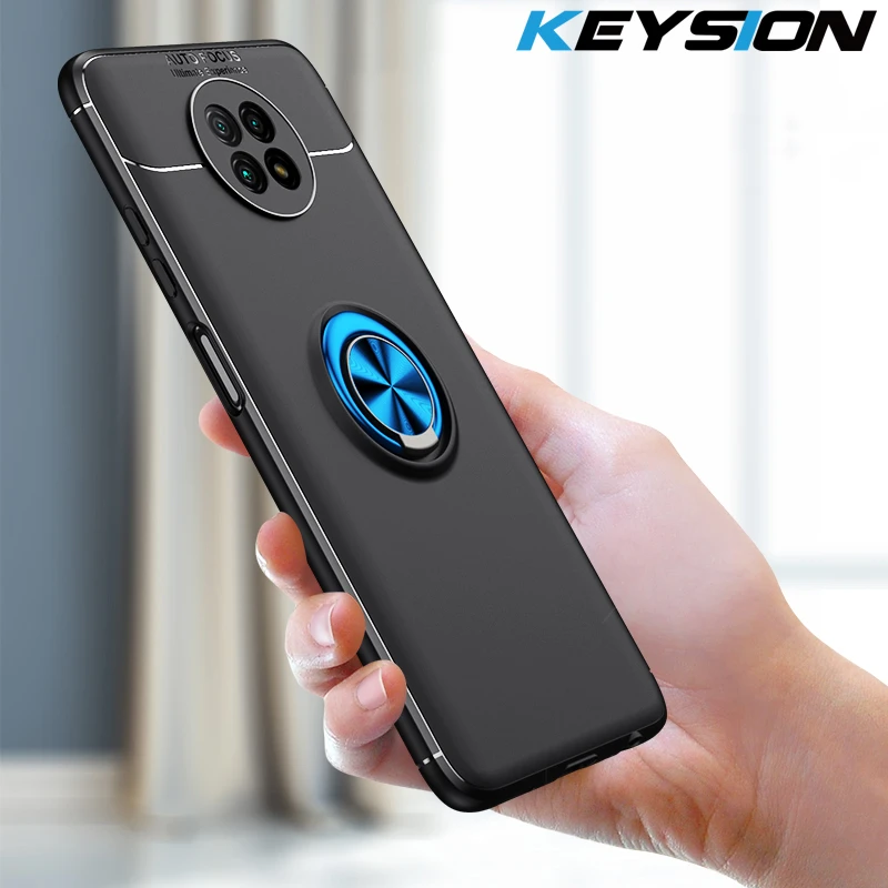 KEYSION Shockproof Case for Xiaomi Redmi Note 9T 5G Soft Silicone Magnetic Ring Stand Phone Back Cover for Redmi 9T 9 Power