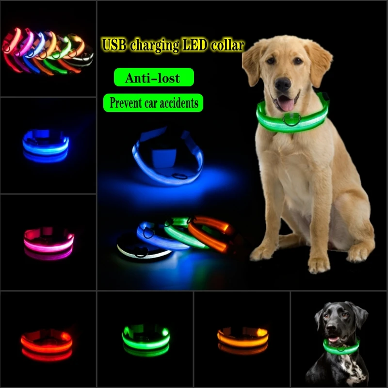 USB charging LED dog light pet dog collar anti-lost at night/avoid cat and dog puppies car accident flashing luminous collar