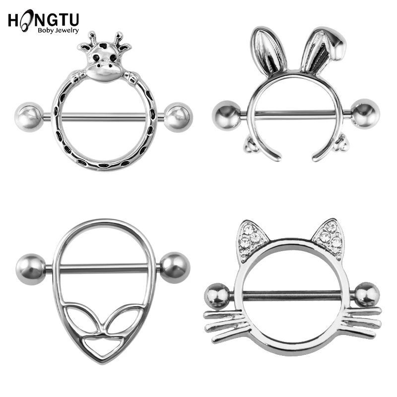 1 Pair 2020 New 14G Nipple Rings Stainless Steel Nipple Ring Shield Piercing Body Jewelry CZ Round Shape for Women Silver Plated