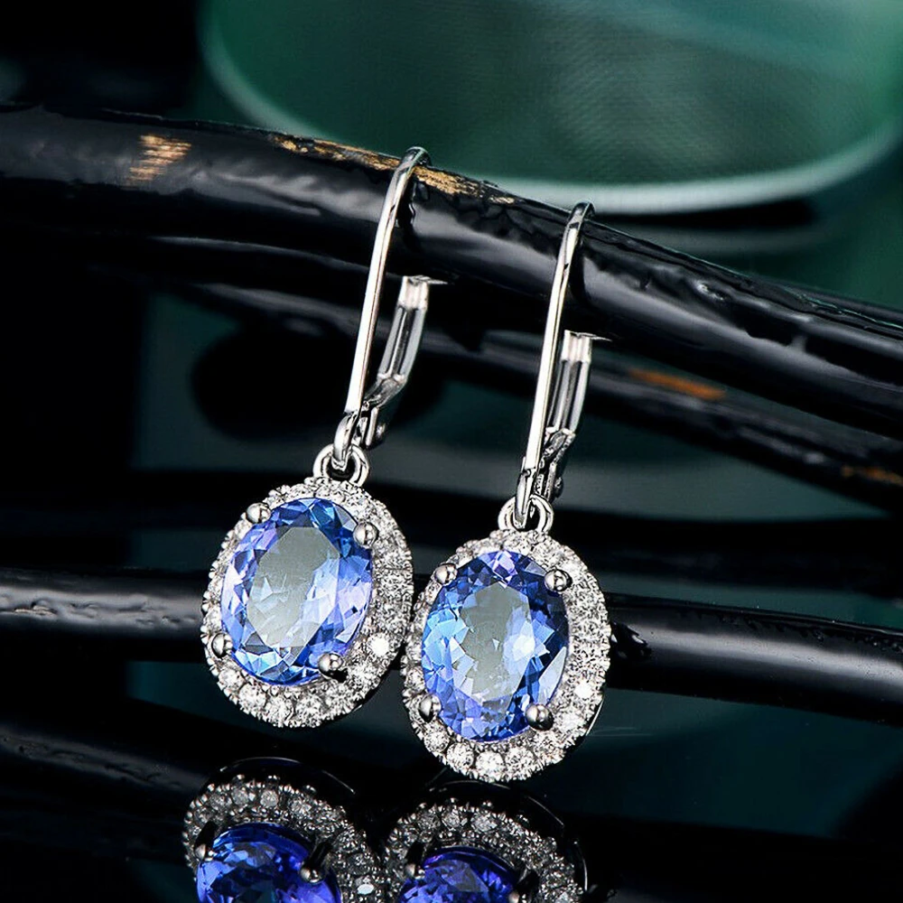 Huitan Elegant Blue Cubic Zircon Drop Earrings Women for Party Wedding Simple Design Fine Anniversary Gifts High Quality Jewelry
