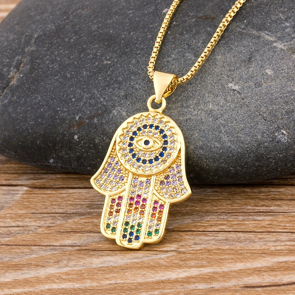 2020 Dropshipping Hamsa Evil Eye Necklace For Women Collares  Colorful Palm Fatima Necklace Best Party Birthday Jewelry Gift