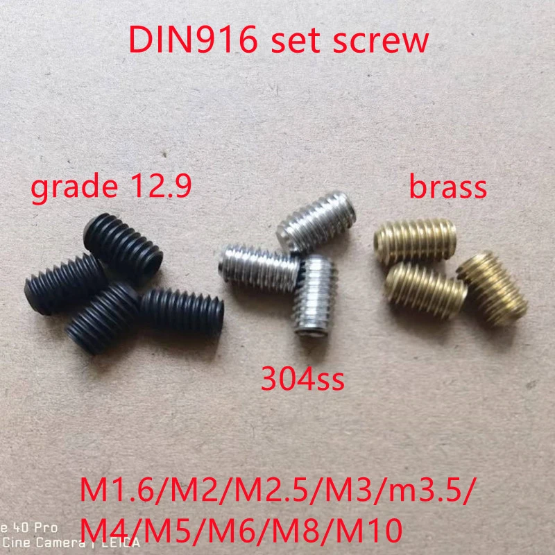 10-50PCS DIN916 black or brass set screw M1.6 M2 M2.5 M3 M4 M5 M6 M8  Stainless Steel  headless hex socket set screw grub screw