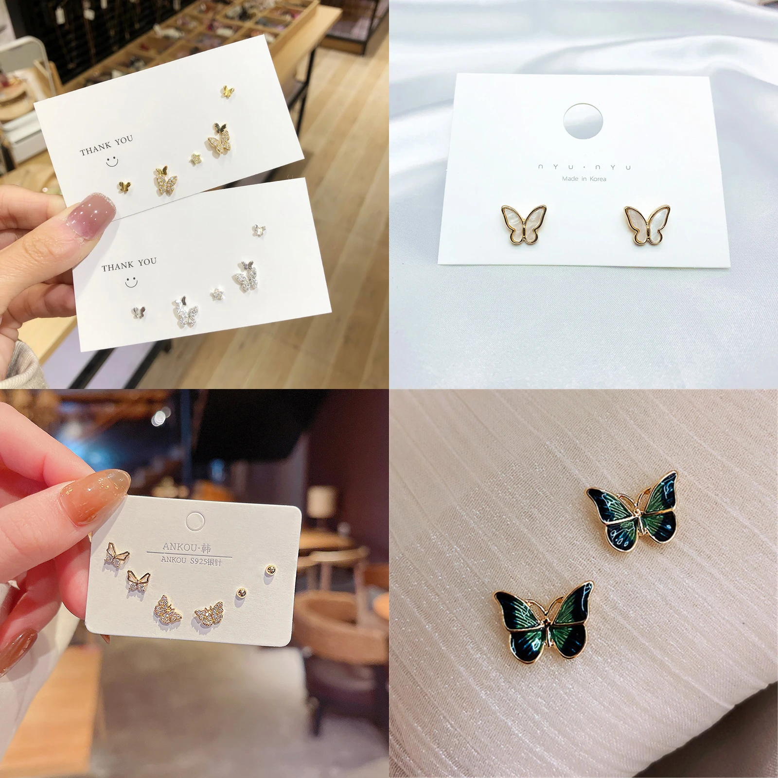 Korean Elegant Cute Rhinestone Butterfly Stud Earrings For Women Girls 2021 Fashion Sweet Cute Butterfly Earring Jewelry Gifts
