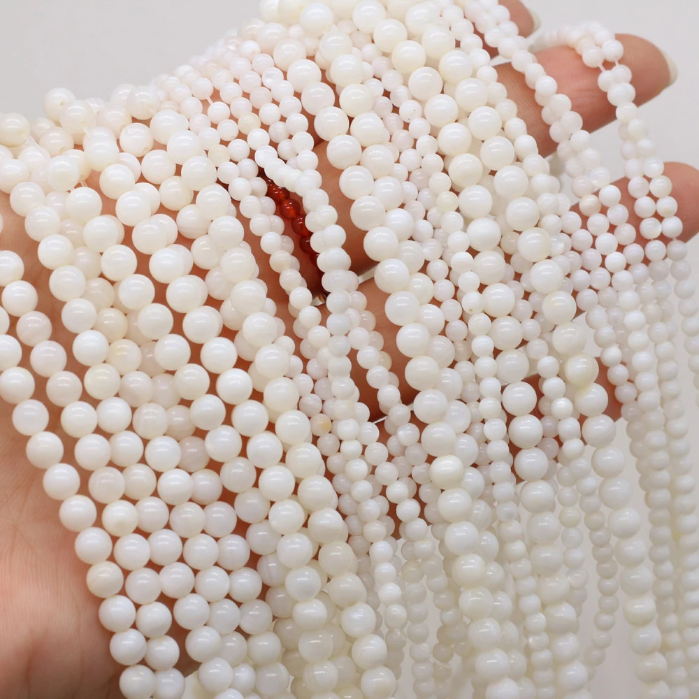 Natural White Mother Of Pearl Mop Shell Beads Round Shells Loose Beads For Jewelry Making DIY Bracelet Necklace Accessories 36cm