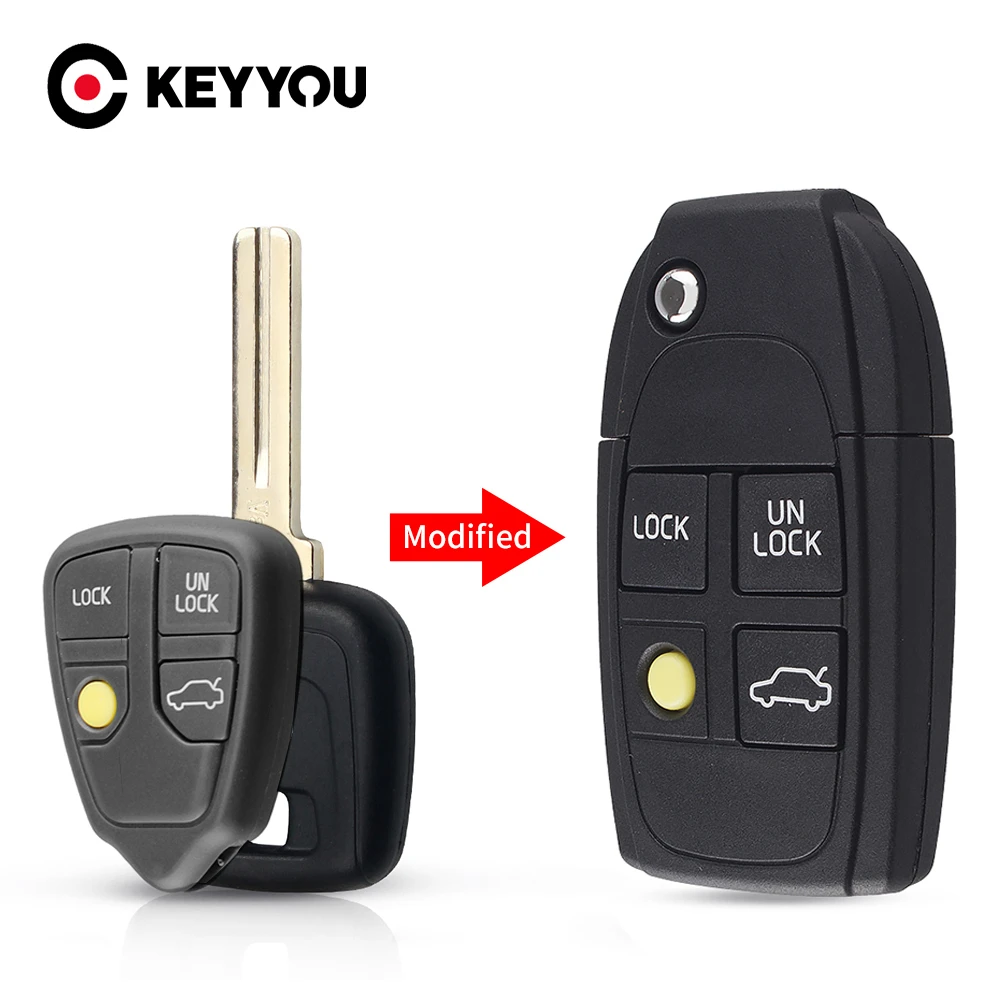 KEYYOU Replacement Car Remote Modified Flip Key Shell Case 4 Buttons For Volvo XC70 XC90 V40 V50 V70 V90 C30 C70 S40 S60 S70 S80