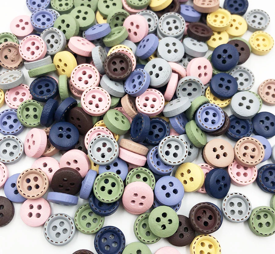 50pcs mini 1cm mix color Wooden sewing button scrapbook round dotted coffee four holes 10 mm WB743