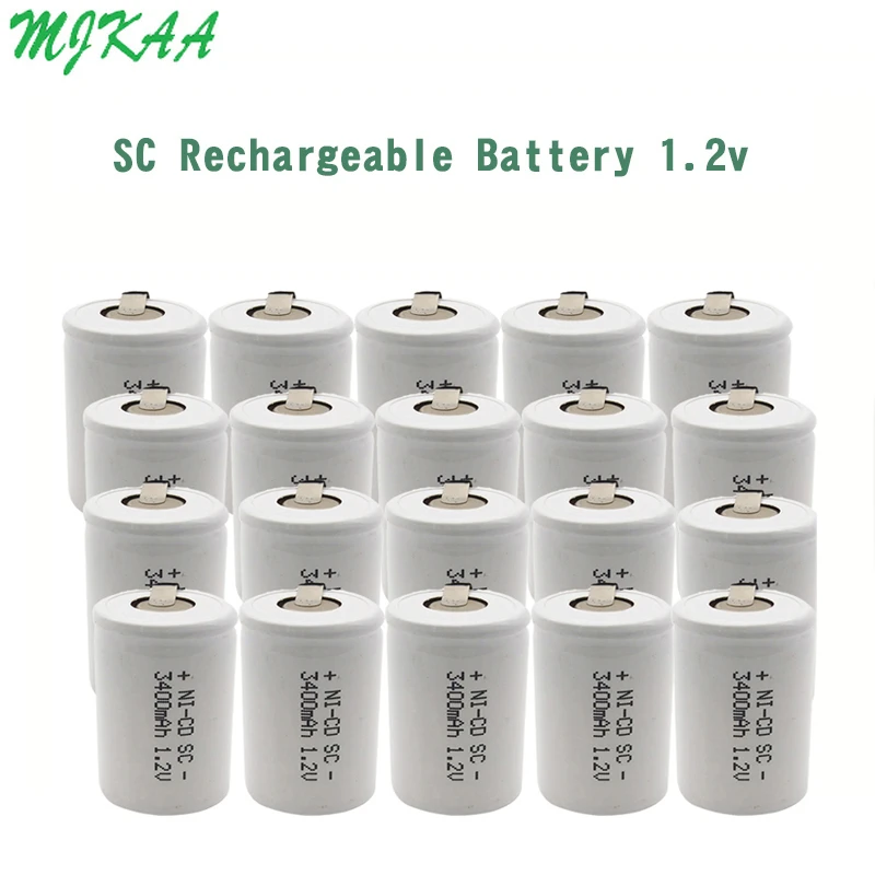 SC 1.2V 3400mAh Rechargeable Battery Sc Sub C Ni-cd Cell Batteries with Welding Tabs for Electric Drill Screwdriver