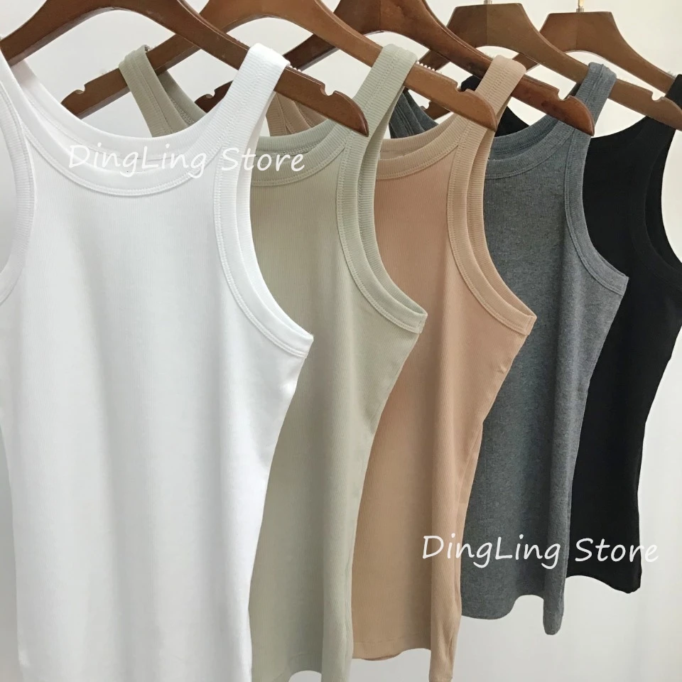 Women Stretch Sleeveless Vest Black Gray White Solid Color O-neck lady Slim Camis Casual Bottoming Vest Top