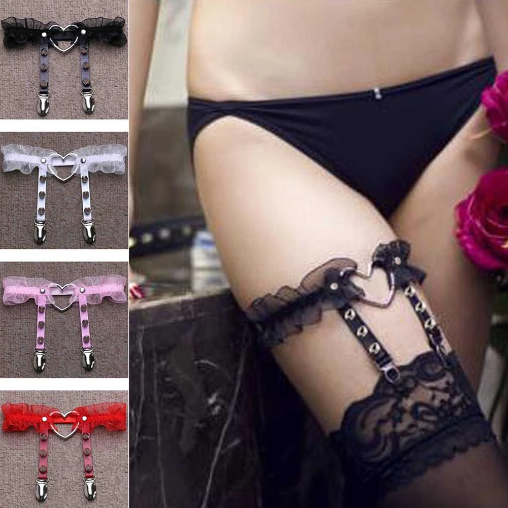 Women Sexy Lace Leg Ring Garter Belt Tight Suspenders Lingeriees Elasticity Heart Leather Harness Punk Garters