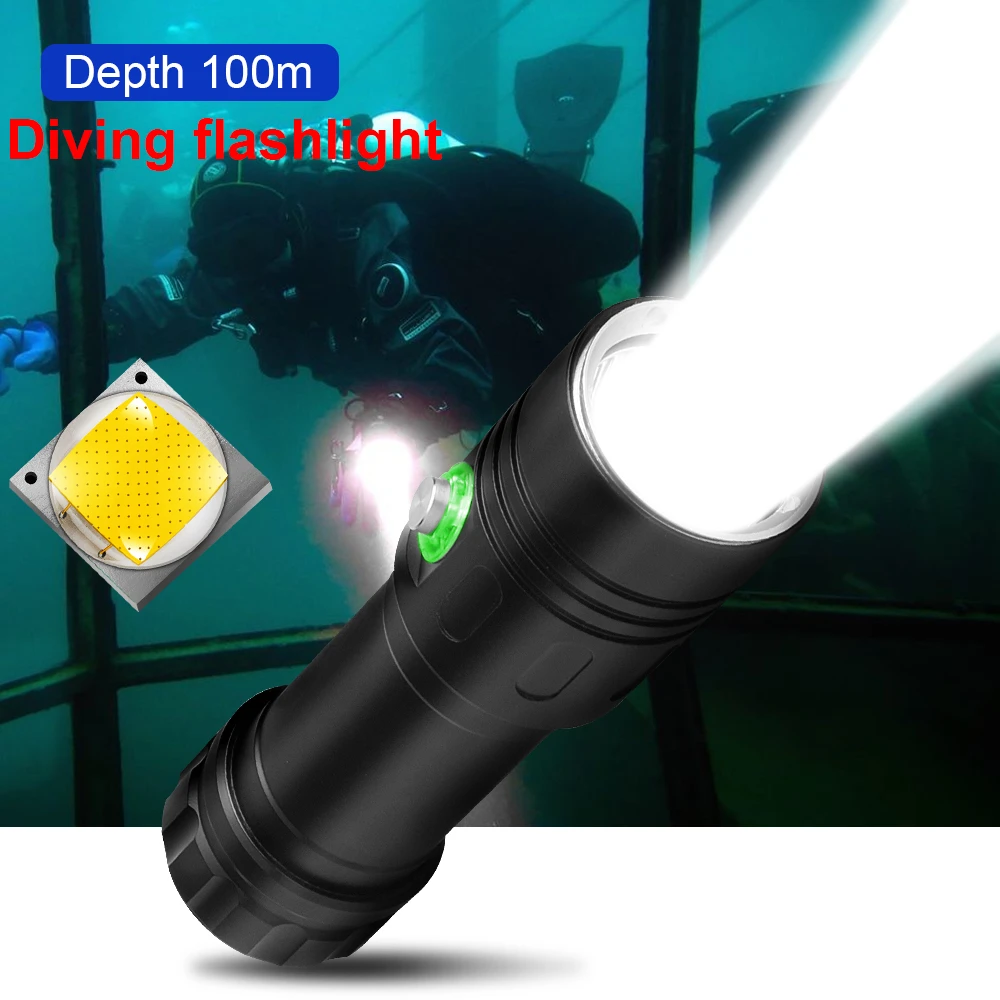 100m Professional Most Powerful Diving Led Flashlight Underwater Lamp Scuba Diving Light Rechargeable 18650 26650 Diving Torch