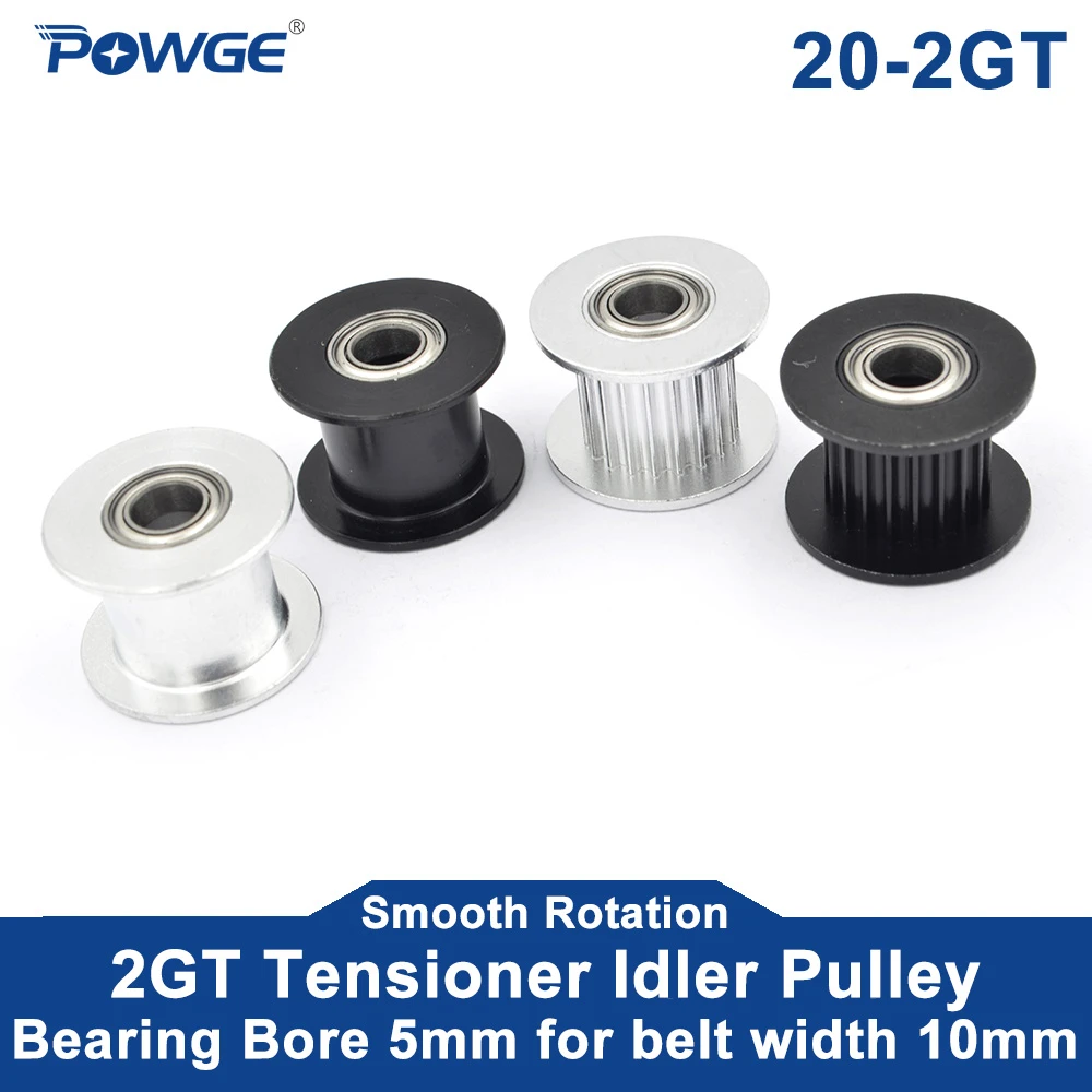 POWGE 2M 2GT 20 Teeth Synchronou Idler Pulley Bore 5mm Black with Bearing for GT2 Open belt Width 10MM 20teeth 20T Passive Wheel