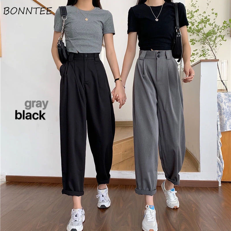 Straight Pants Women BF Style Chic Trendy Ladies Ankle-Length Trousers Summer New All-match College Classic Teens Pantalones Hot
