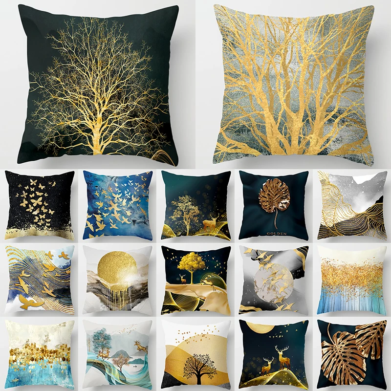 1Pcs Golden Tree Forest Polyester Throw Pillow Cushion Cover Car Home Decor Decoration Sofa Bed Decorative Pillowcase 40874