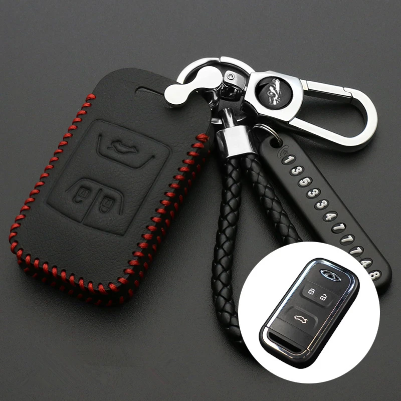 3 Buttons Colorful Leather Car Key Case Bag For Chery Tiggo Arrizo Auto Smart Remote Key Cover Holder Car Interior Accessories
