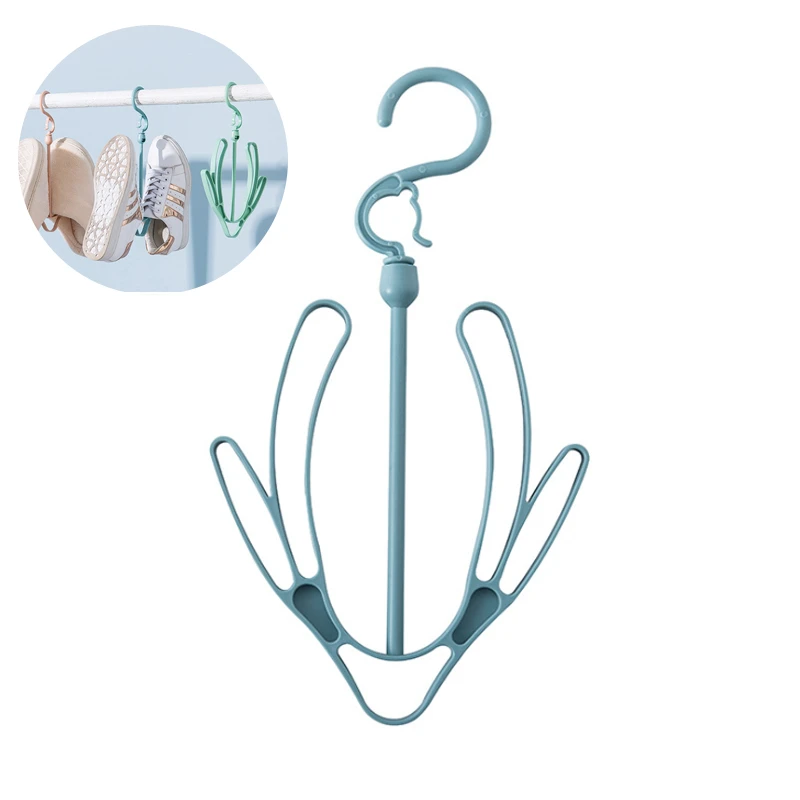 1pc Multifunctional Shoes Hanger Double Hooks Windproof Rotatable Balcony Scarf Necktie Shoes Hanging for Home Storage Organizer