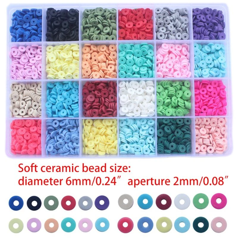 4800Pcs 24 Colors 6mm Flat Round Polymer Clay Discs Loose Spacer Beads for DIY Jewelry Making Craft Bohemian Bracelet