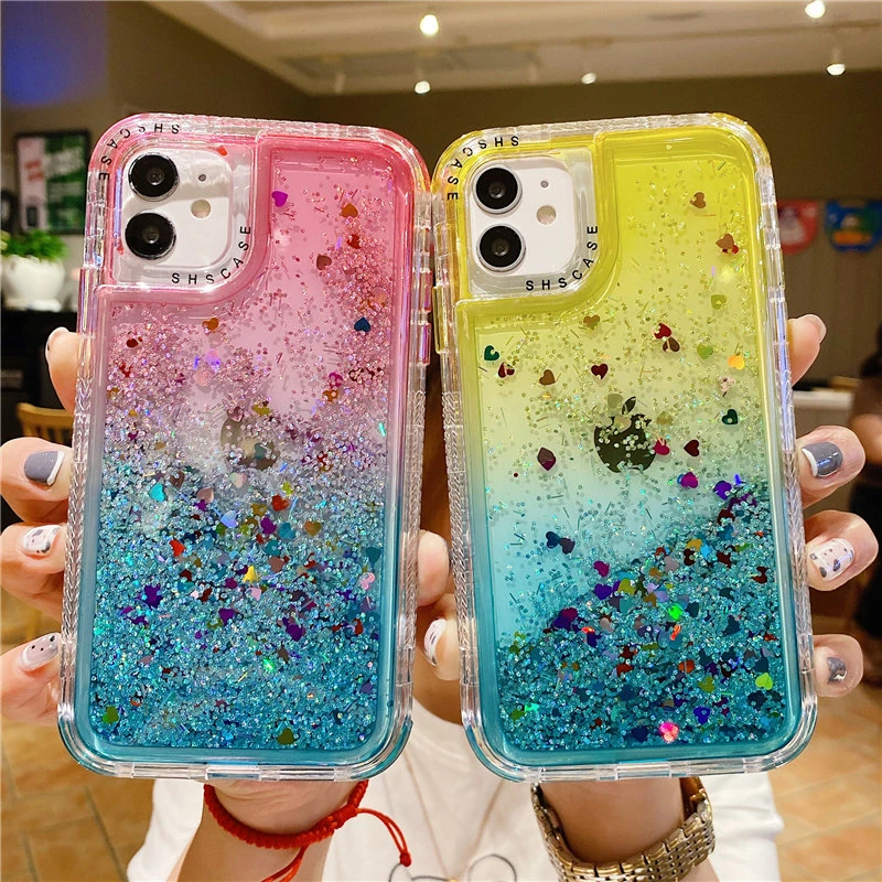 Shining Glitter Gradient Transparent Case For iPhone 13 11 12 Pro Max XR XS Max X 7 8 Plus 11 12 Pro 11 Shockproof Bumper Cover