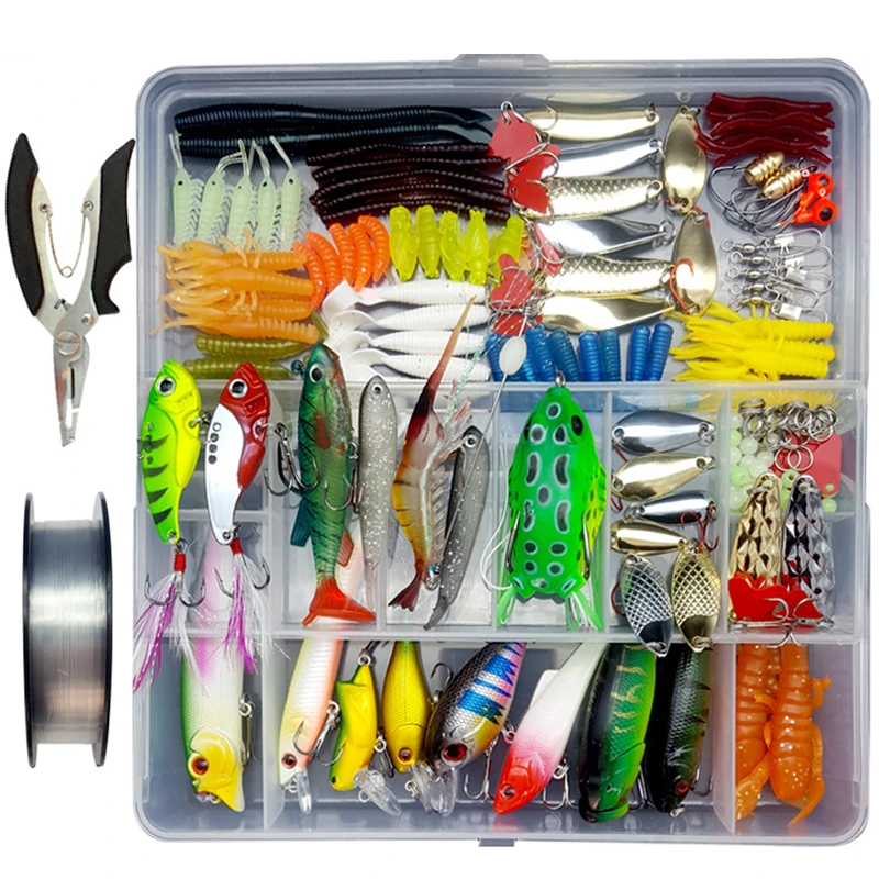 280pcs/lot Fishing Lure Set Kit Mixed Hard Bait Soft Lure Artificial Minnow Popper Spoon Frog Plier Accessory Sea Fishing J336