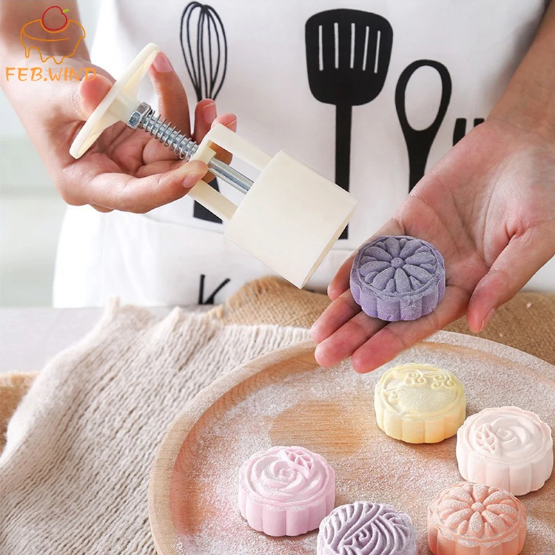 FEBWIND Plastic Mooncake Mold 100g/50g Cookie Cutter with Cookie Stamp Chocolate Moon cake Mould Moon Cake Mold/Press Cookie 371