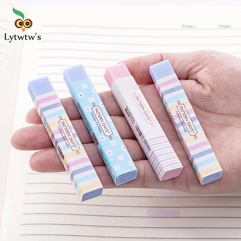 1 Pcs Lytwtw's Cute Candy Color Striped Soft Pencil Erasers For Kids Rubber Toy Kawaii Stationery School Office Supply Creative