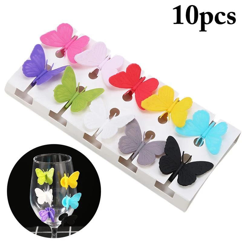 10pcs/Set Creative Cute Wine Glass Charm Suction Butterfly Decorative Wine Glass Marker Wine Glass Tag Bar Accessories