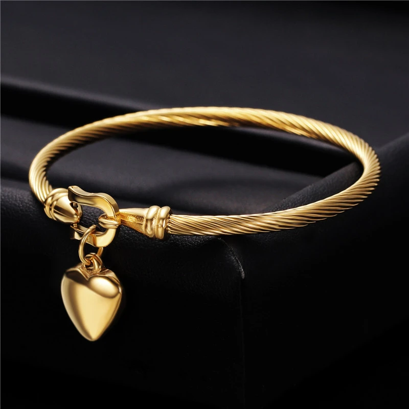 Modyle Gold Color Stainless Steel Chain Bracelet Heart Pendant Charm Bracelets For Men Women 2021 Religious Jewelry