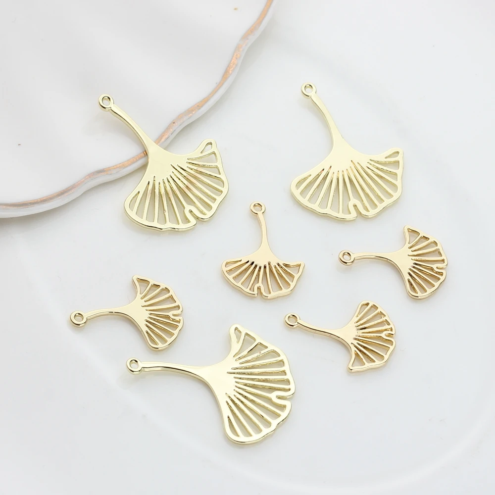 Zinc Alloy Charms Gold Hollow Ginkgo Biloba Maple Leaves Pendant 10pcs/lot For DIY Fashion Jewelry Earrings Making Accessories