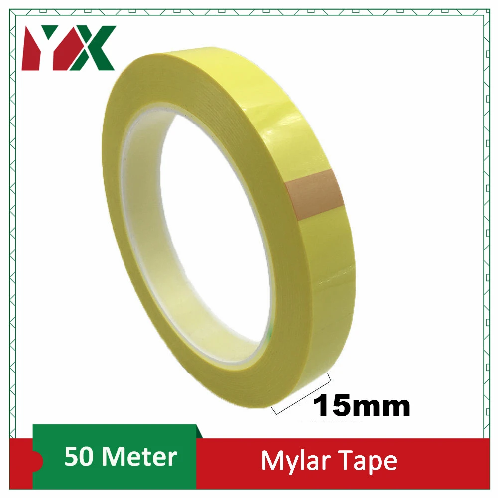 YX 15mm Width Insulating Mylar Tape, Wrap for Transformer, Motor, Coil, Conductor 50Meters/Roll Yellow 1PCS